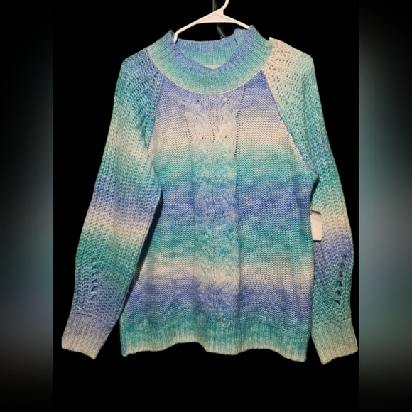 BiBi Turquoise and White Women's Sweater New Without Tag Small Oversized 21 PTP - Picture 3 of 5